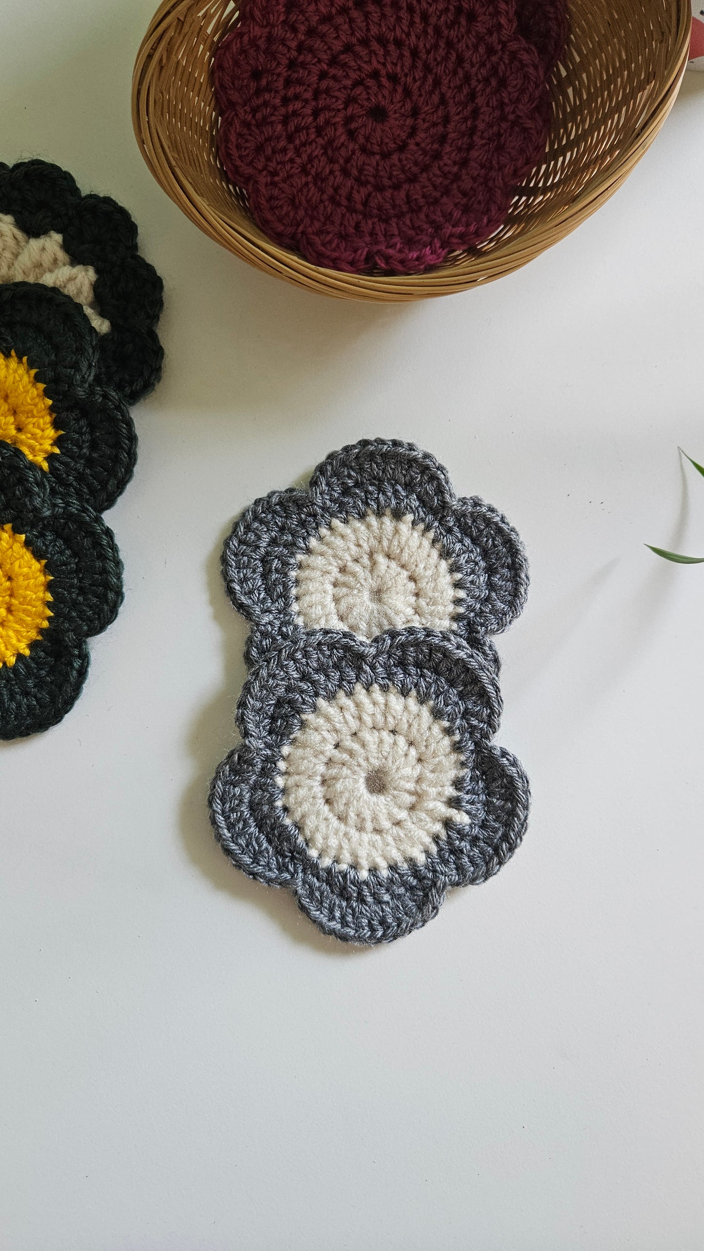 Sous-verre Marguerite - Gris et Ecru