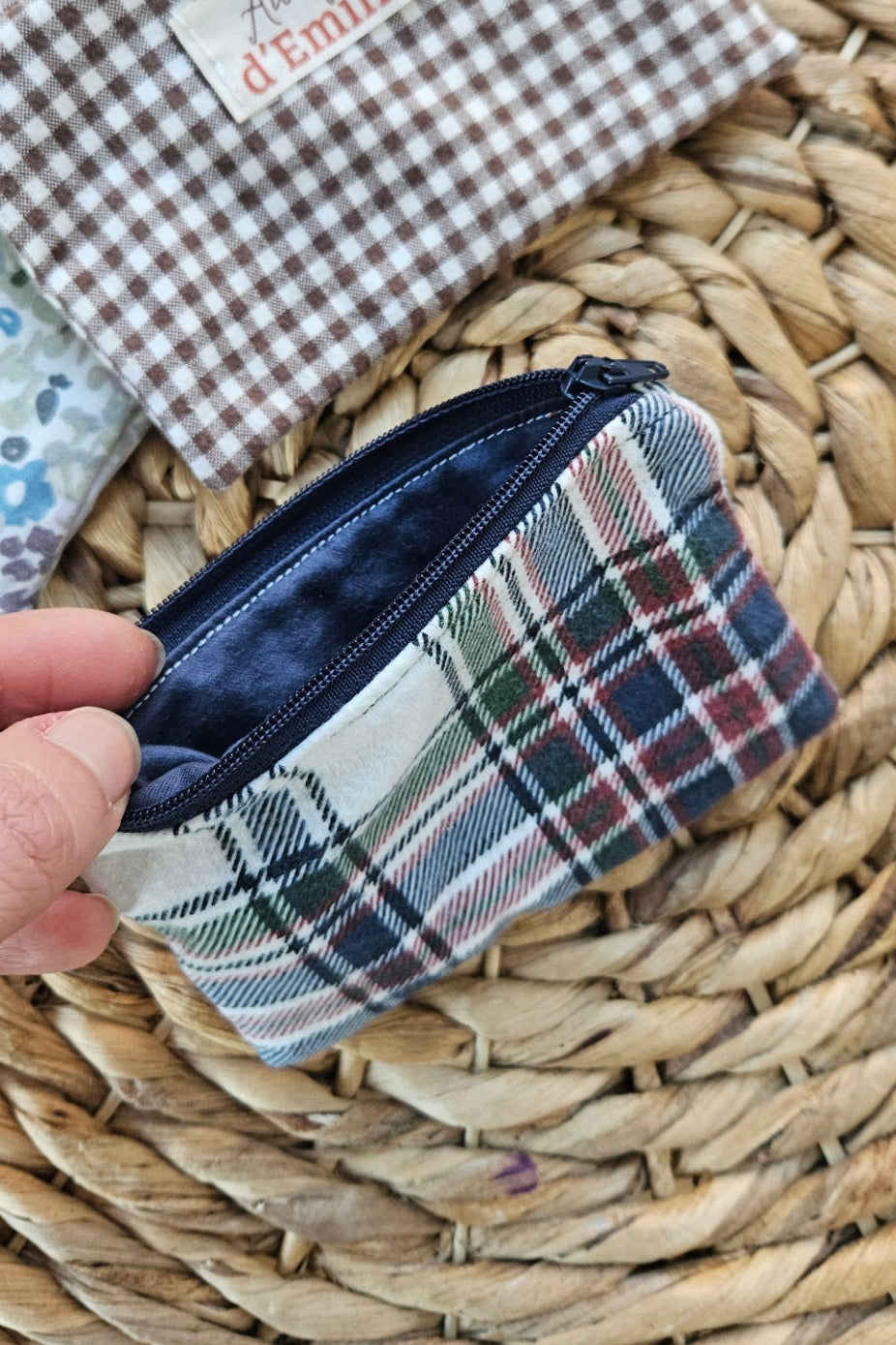 Mini Pochette plate - Tartan bleu