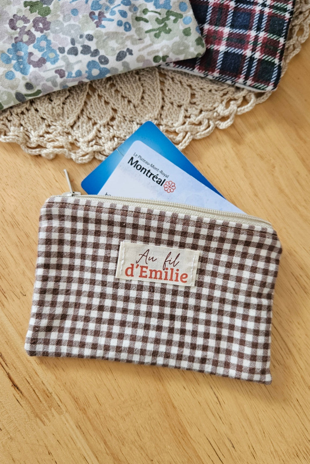 Mini Pochette plate - Vichy marron