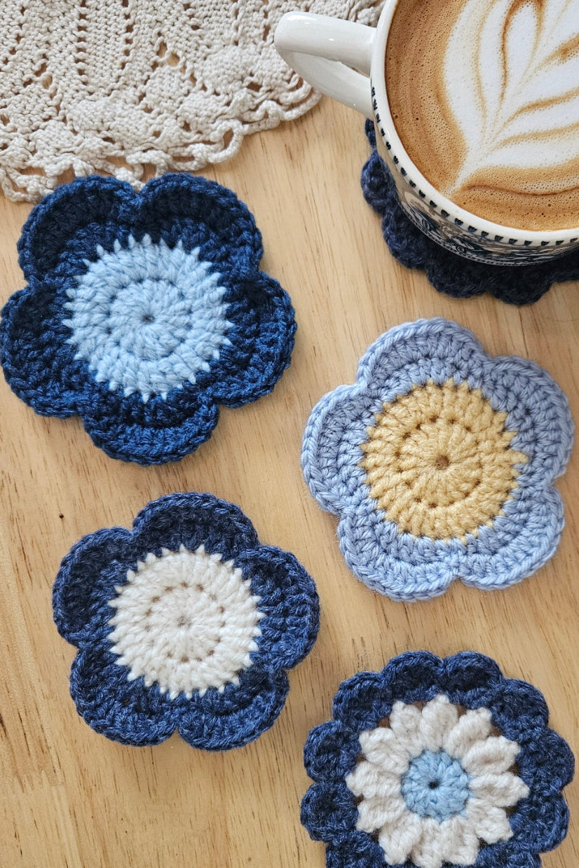 Sous-verre Flora - Bleu et Ecru