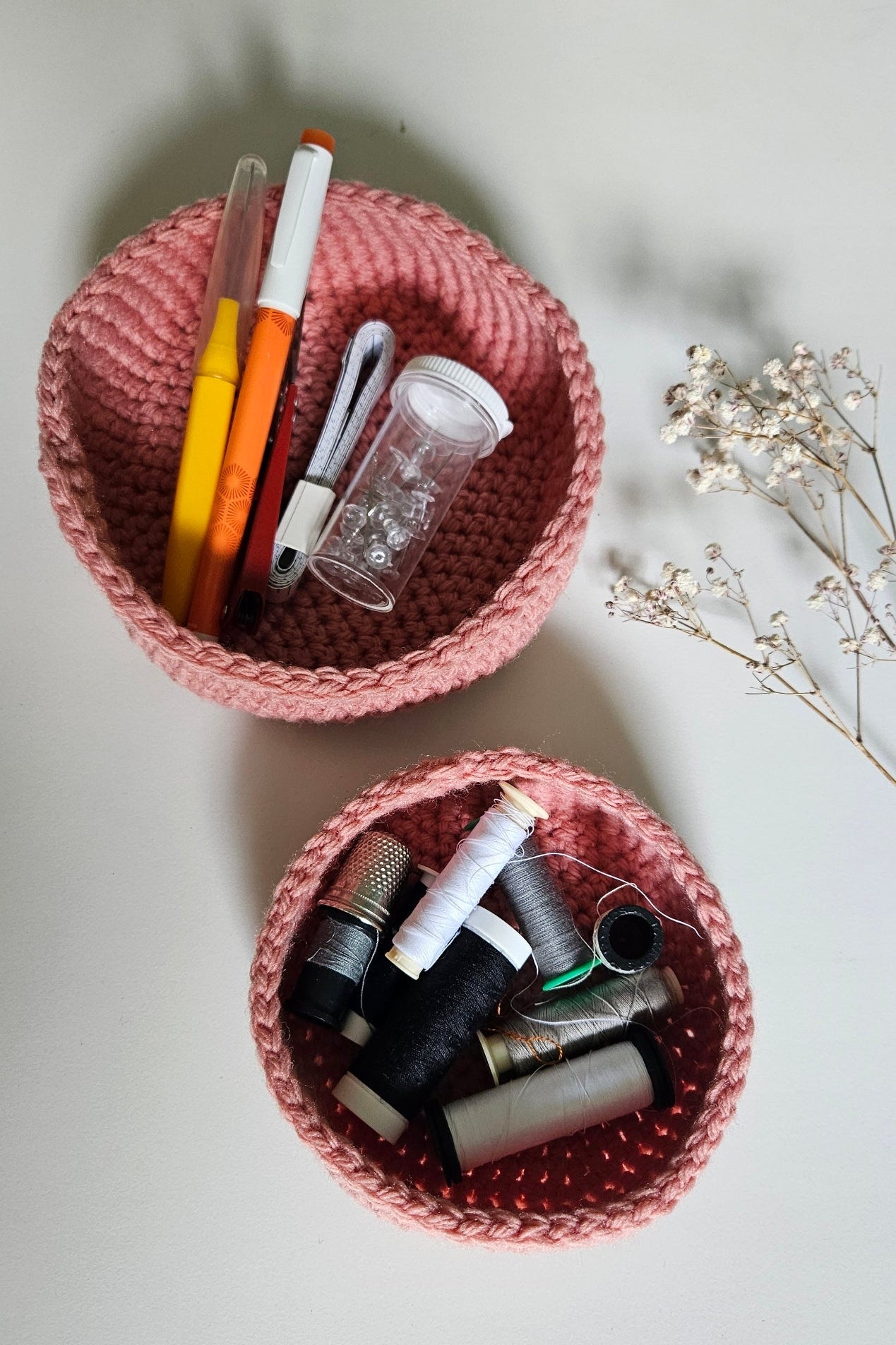 Panier en crochet - Rose