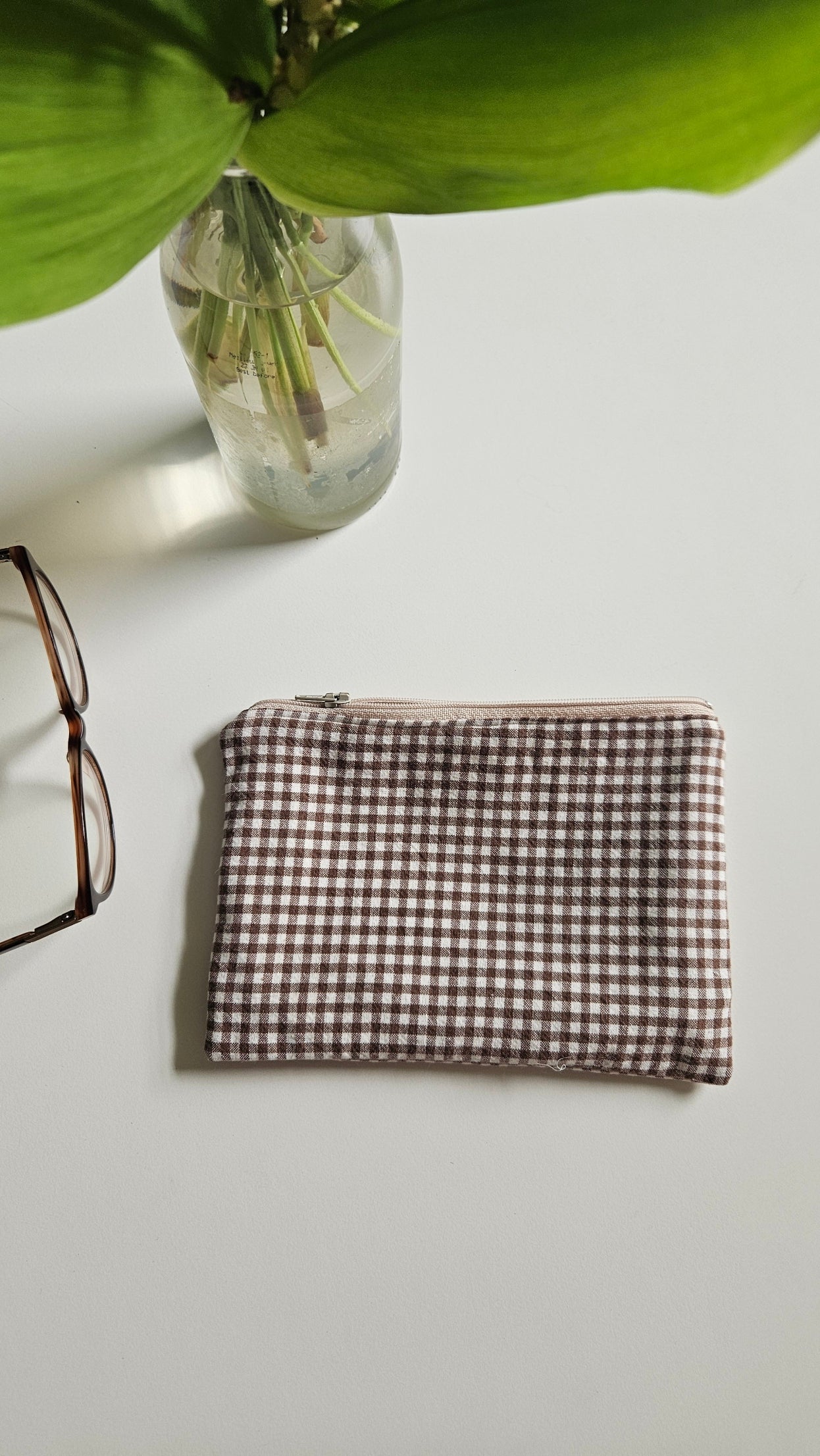Pochette plate Elise - Vichy marron