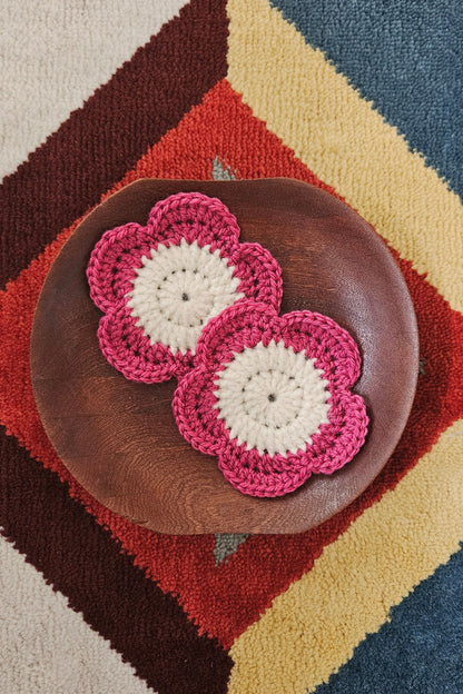 Sous-verre Marguerite - Fuschia et Ecru