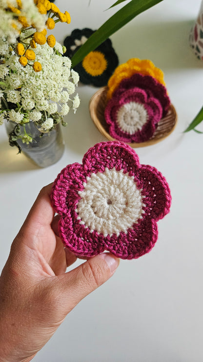 Sous-verre Marguerite - Fuschia et Ecru