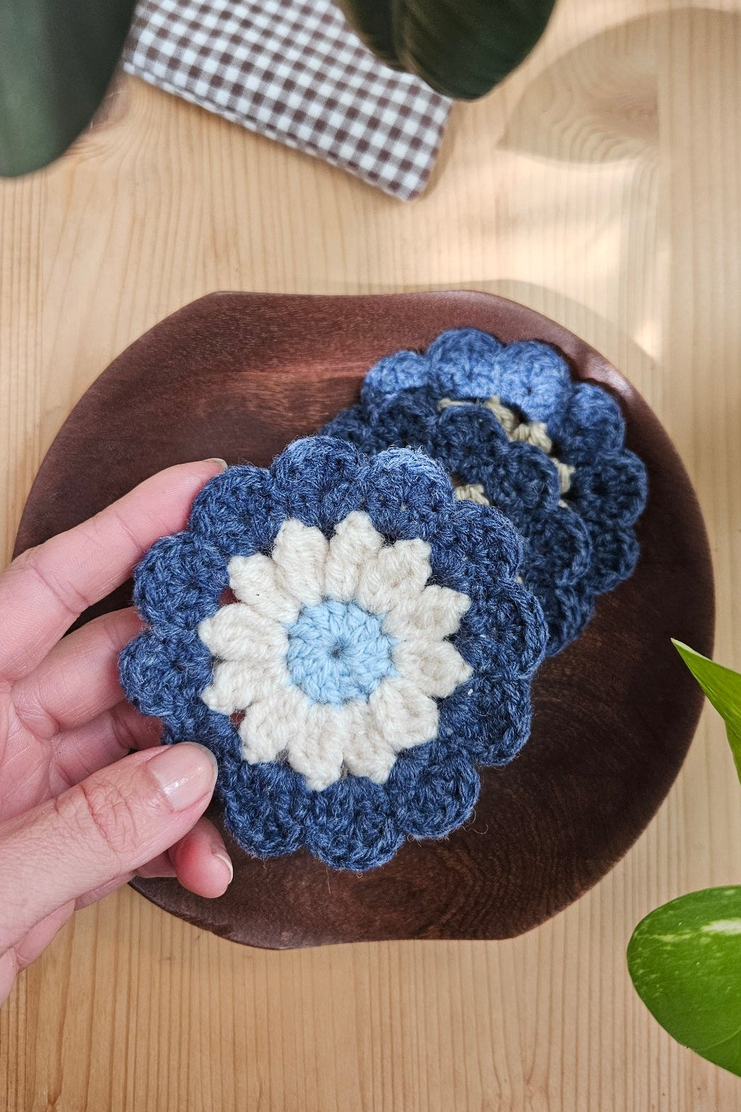 Sous-verre Flora - Bleu et Ecru