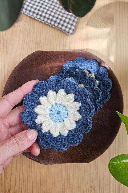 Sous-verre Flora - Bleu et Ecru