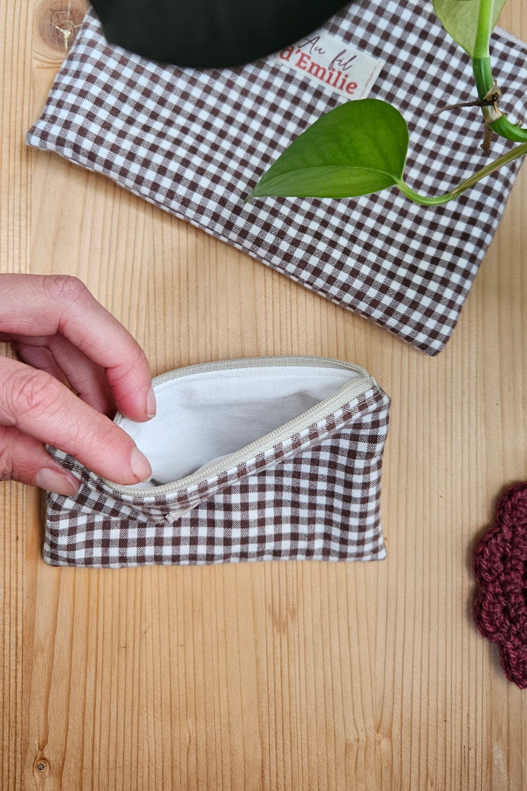 Mini Pochette plate - Vichy marron