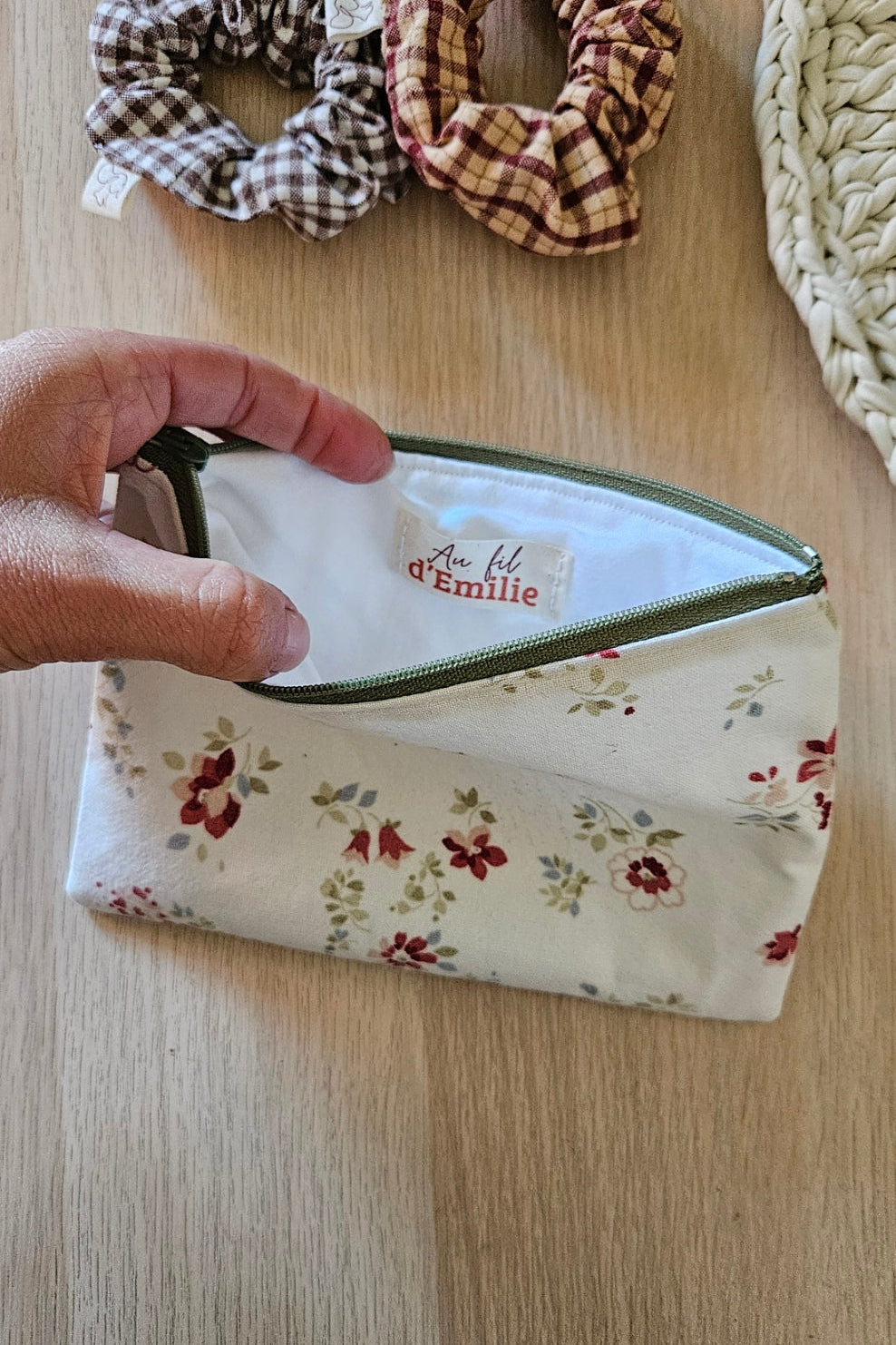 Pochette plate Elise - Fleuri Kaki