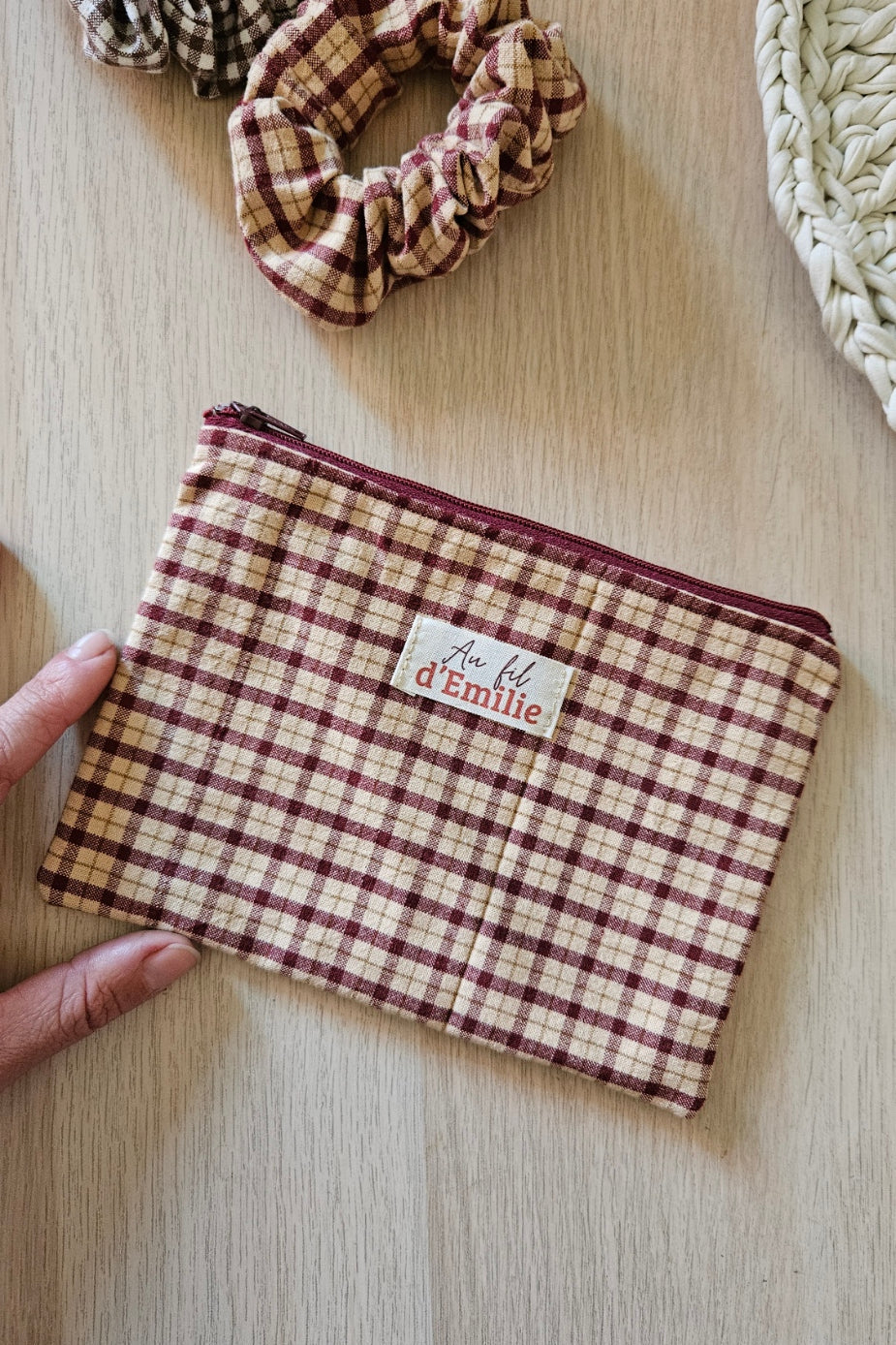 Pochette plate Elise - Carreaux beige