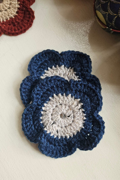 Sous-verre Marguerite - Bleu et Ecru Chiné