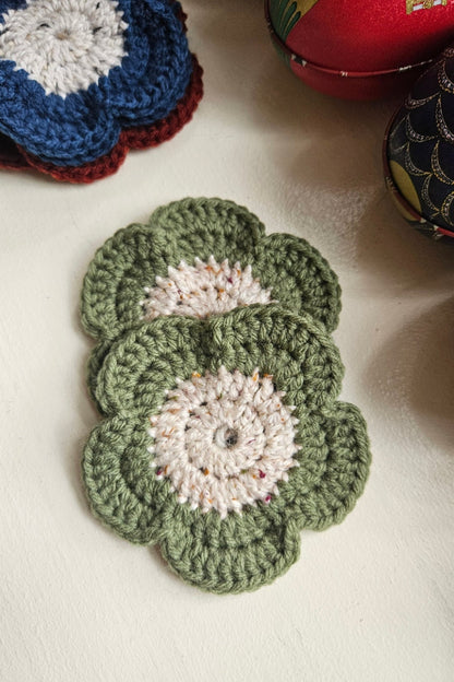 Sous-verre Marguerite - Vert et Ecru Chiné