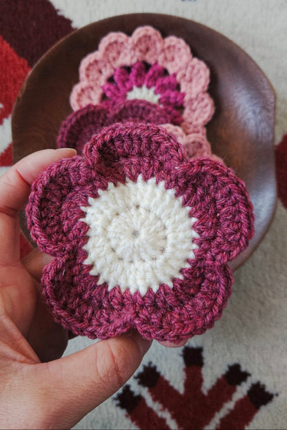 Sous-verre Marguerite - Ecru et Mauve chiné