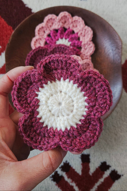 Sous-verre Marguerite - Ecru et Mauve chiné