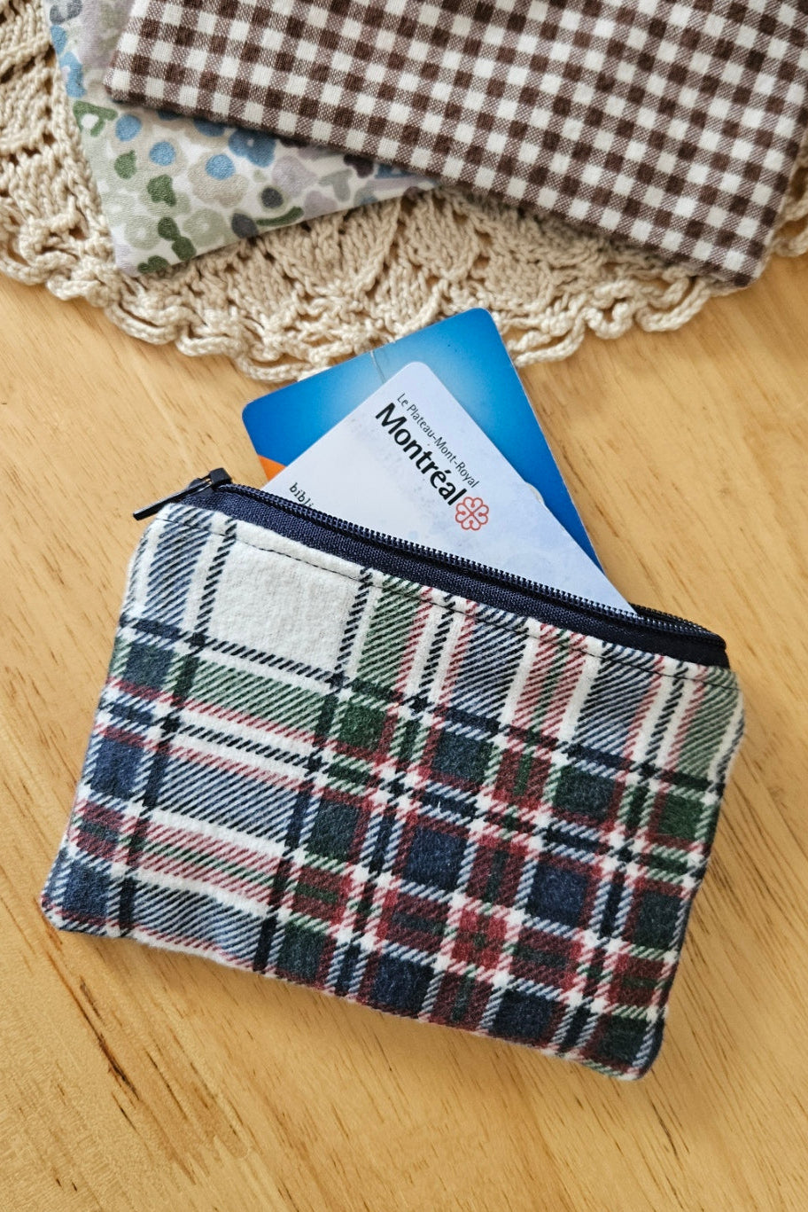 Mini Pochette plate - Tartan bleu