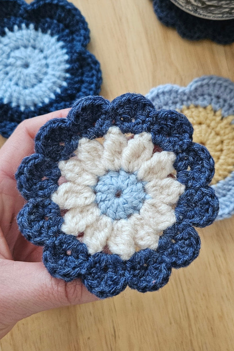Sous-verre Flora - Bleu et Ecru