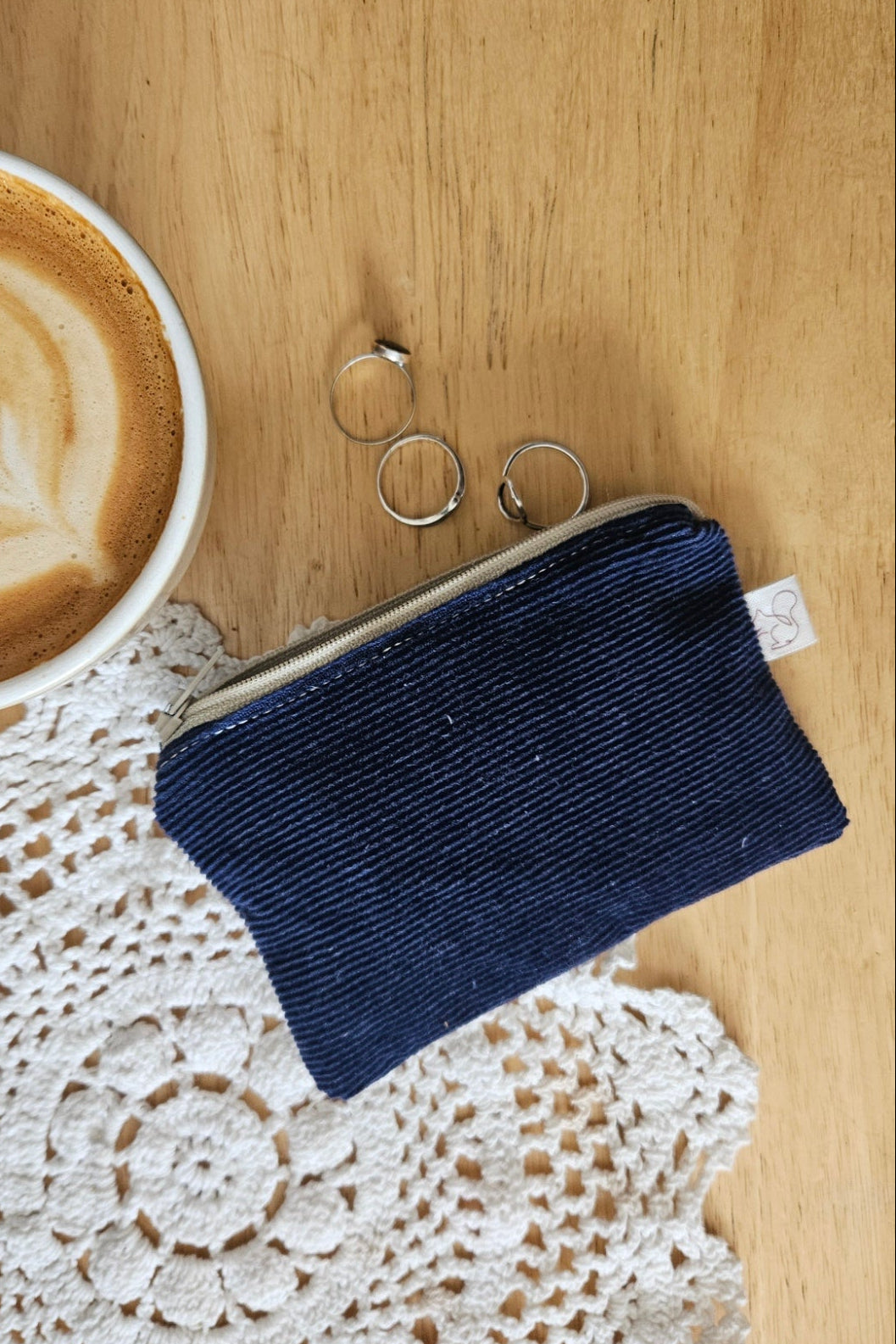 Mini Pochette plate - Velours bleu