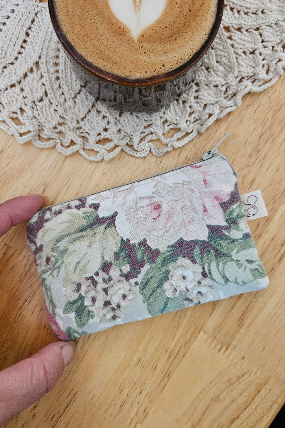 Mini Pochette plate - Fleuri beige