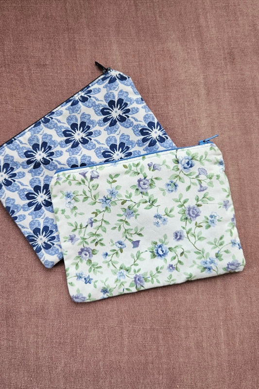 Pochette plate Elise - Fleurie bleue et vert