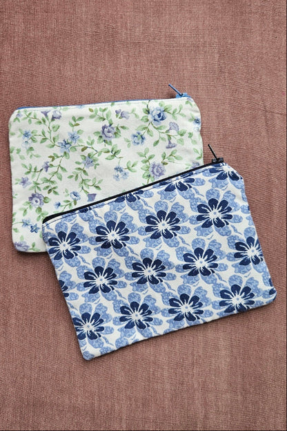 Pochette plate Elise - Fleurie bleue