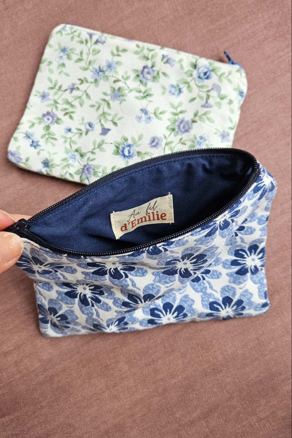 Pochette plate Elise - Fleurie bleue