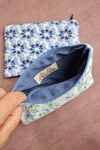 Pochette plate Elise - Fleurie bleue et vert