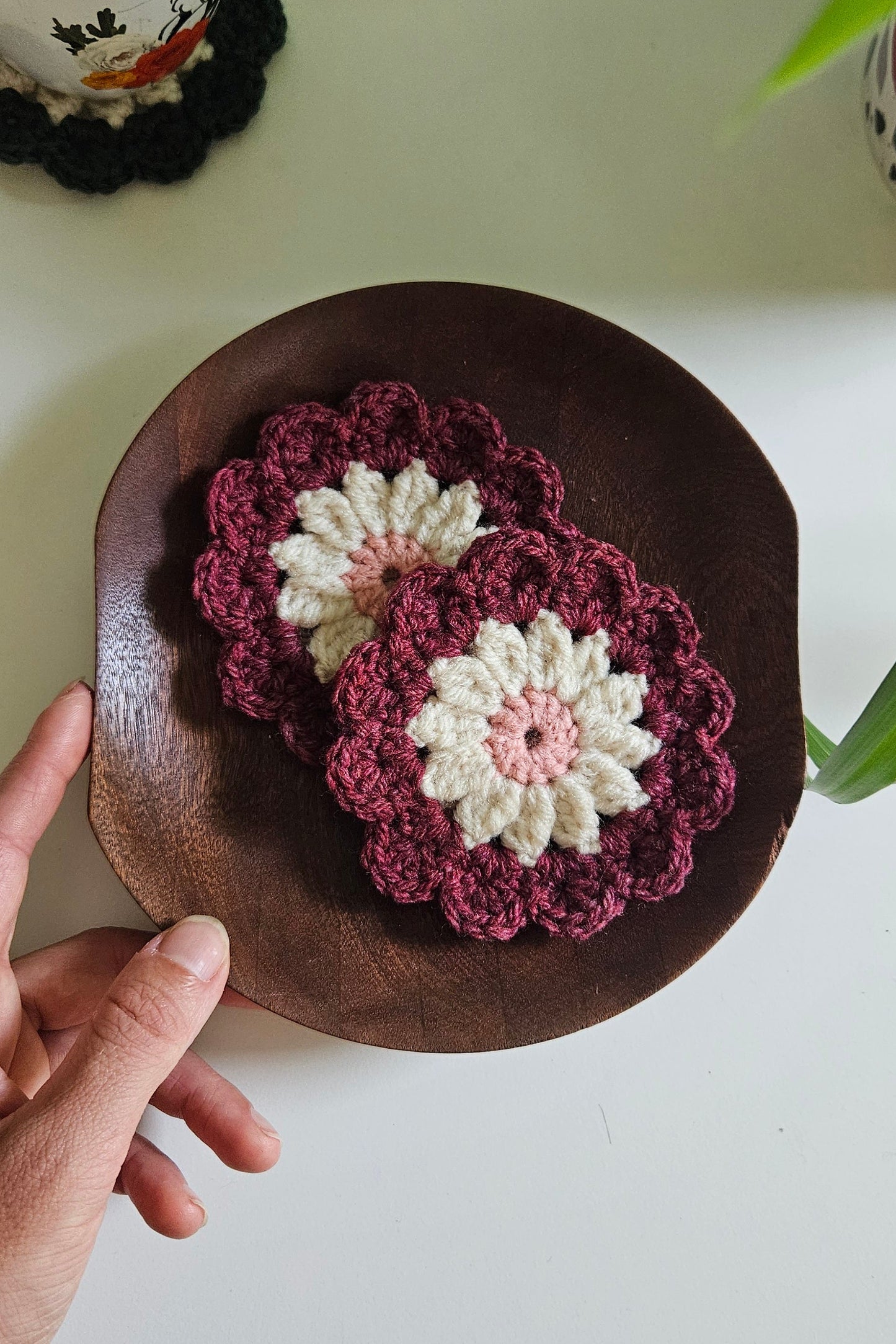 Sous-verre Flora - Fuschia et Ecru